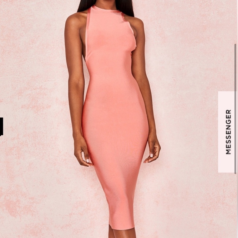 House of CB London NWT Peach Yasmine Cutout Bodycon Midi Dress